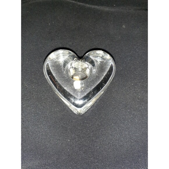 Pair Petite 2.5 inch Clear Glass Heart Candle Holder. Made In Taiwan - Picture 2 of 6